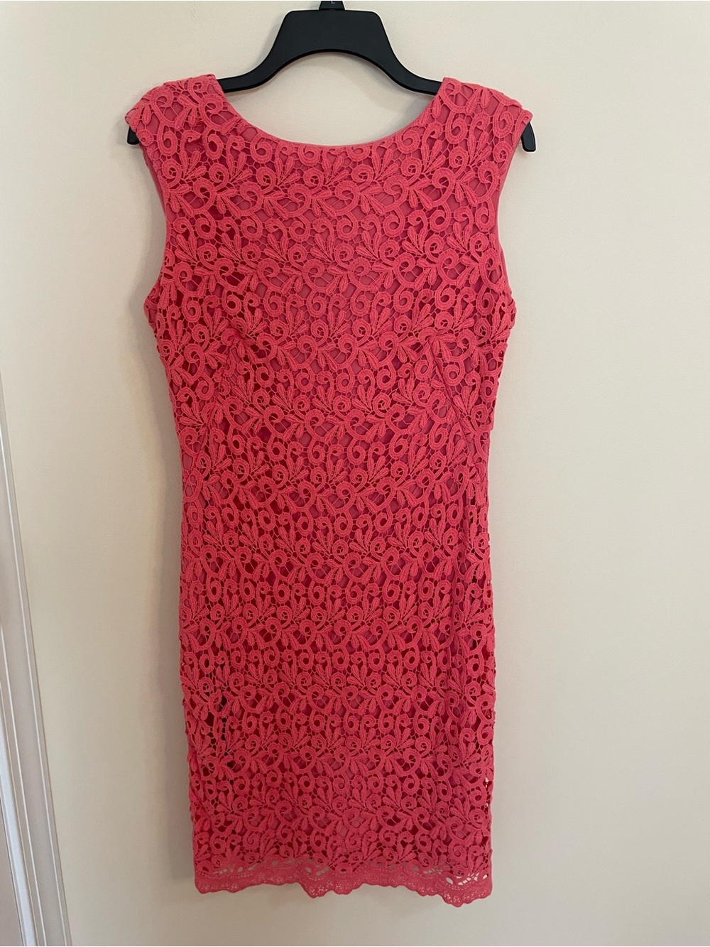 Ralph Lauren Coral Crocheted Lace Sleeveless Midi Dress Sheath Women’s Size 12